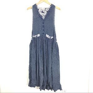 Vintage Kar-A-Van Womens M Sleeveless Sundress Dress Pockets Blue White Print B0
